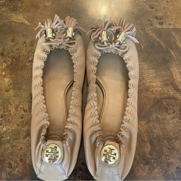 Tory Burch Gold Accent Tan Loafers - Picture 4 of 5